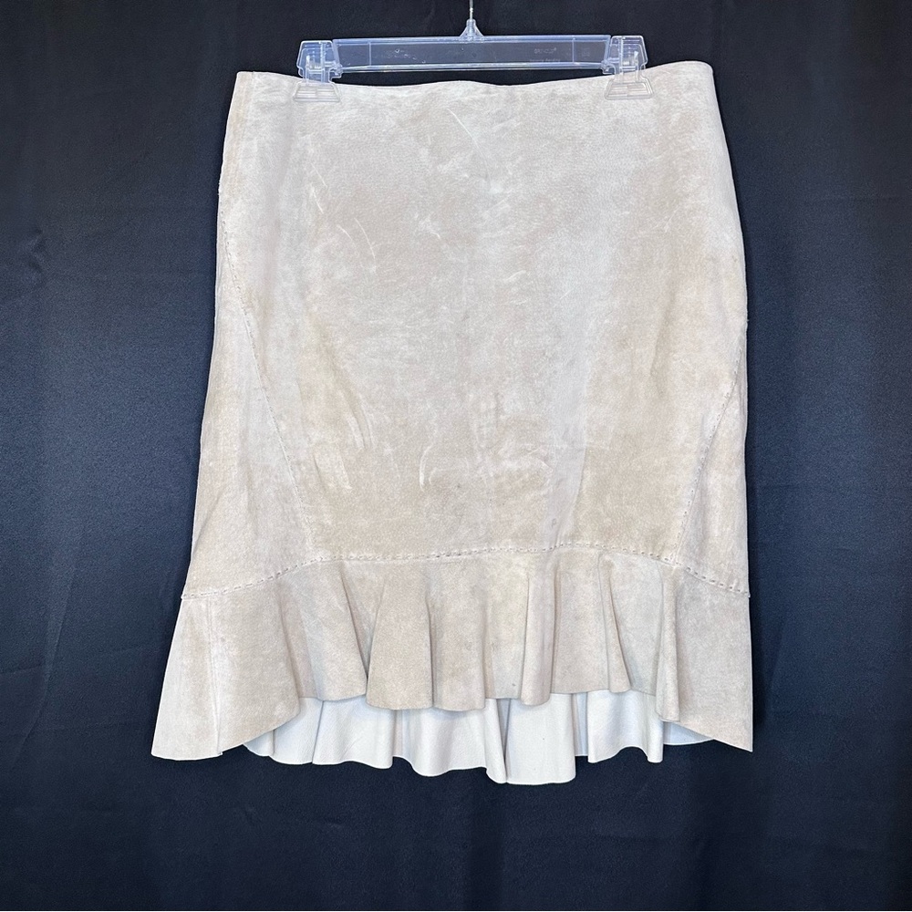 Ann Taylor Suede Leather A-Line Flare Skirt Tan Khaki Western Office Size 10